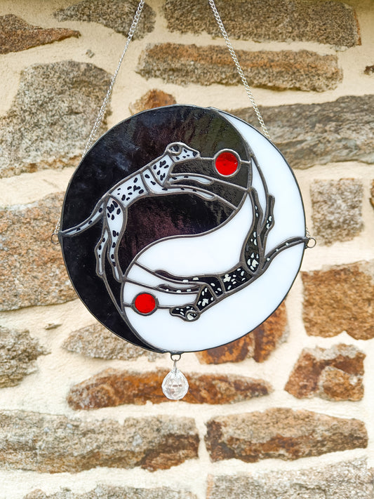 Stained glass Yin-Yang dalmatians